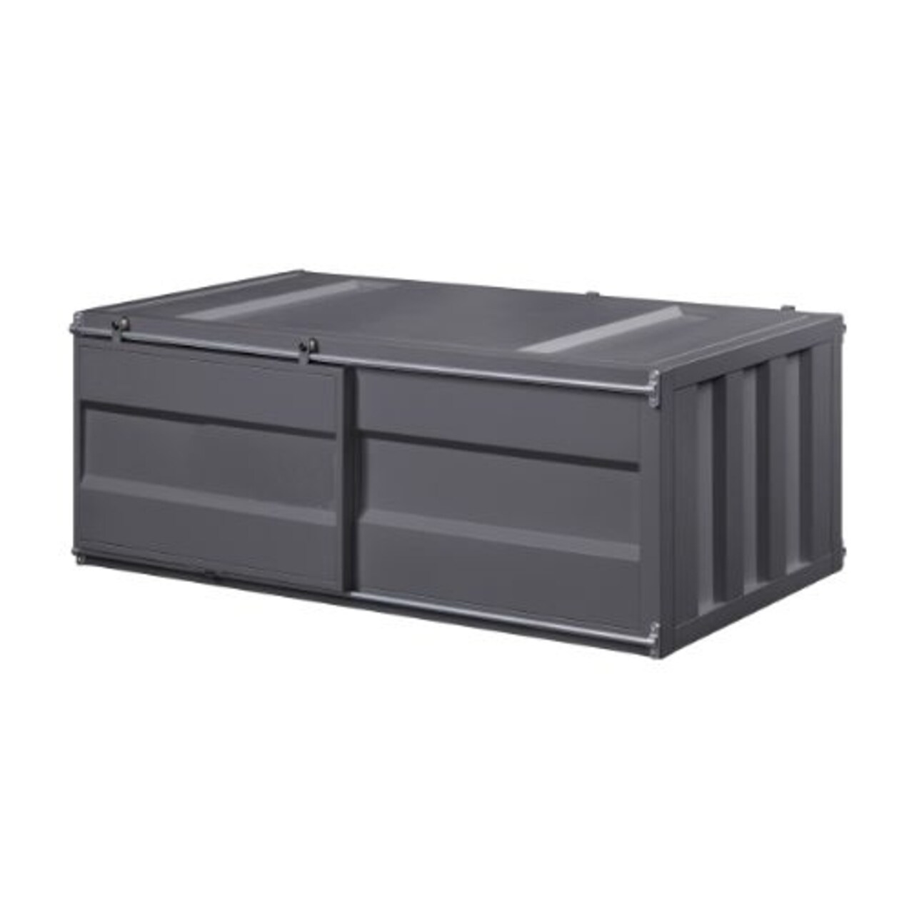 Saltoro Sherpi Industrial Style Metal Cargo Coffee Table with Openable Door, Black-